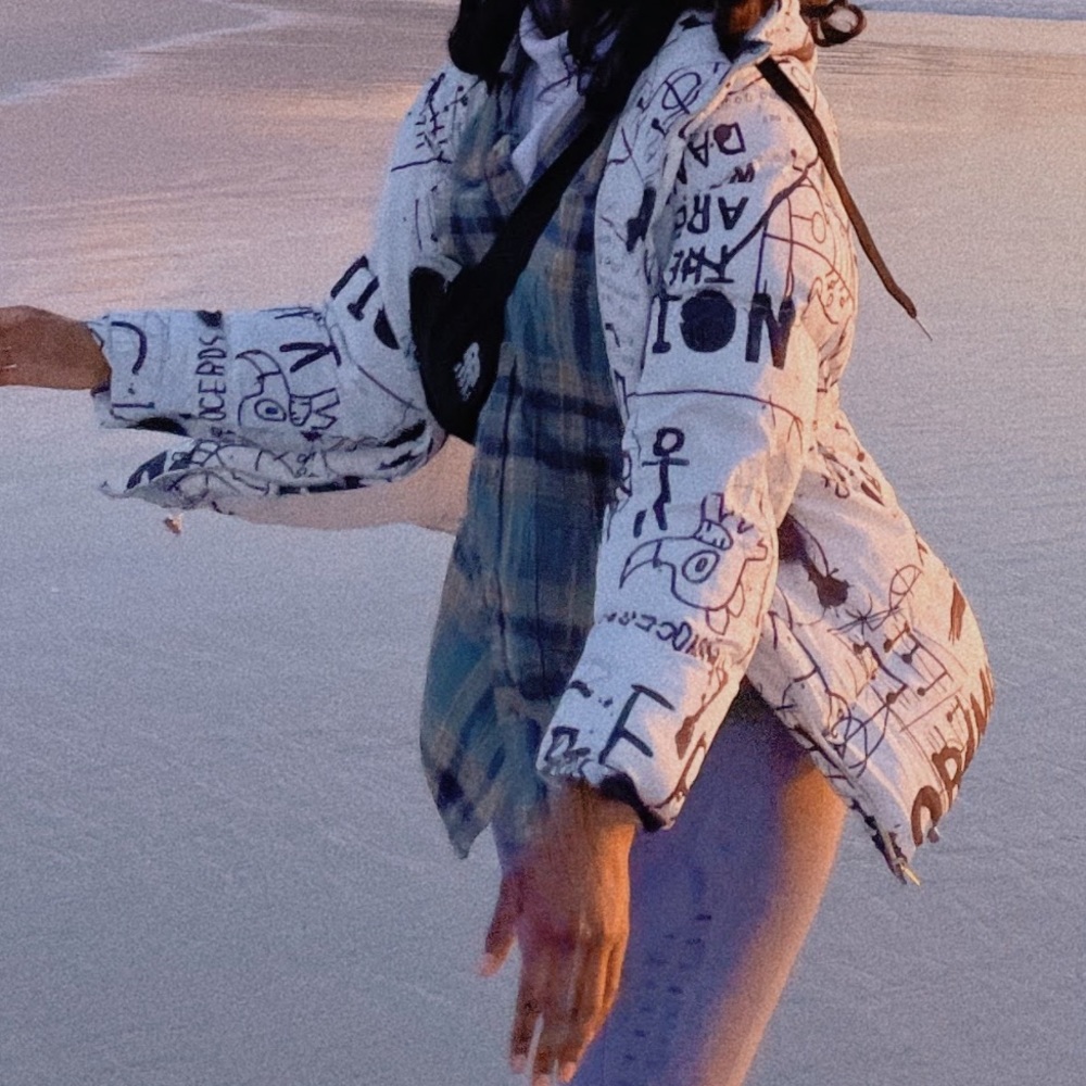 Oversized graffiti puffer jacket
